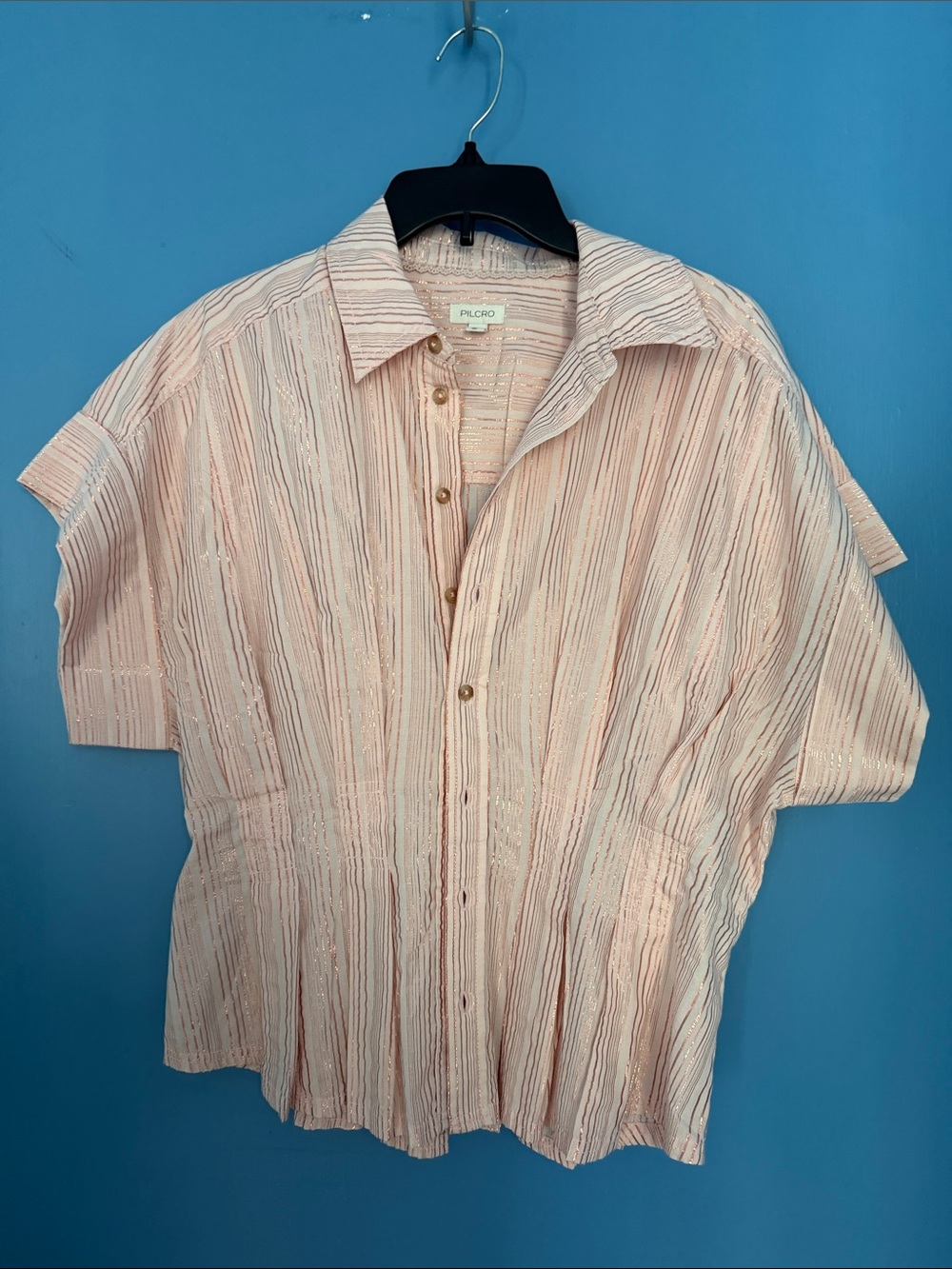 Pilcro Pale Pink Short Sleeve Textured Button-Up Shirt